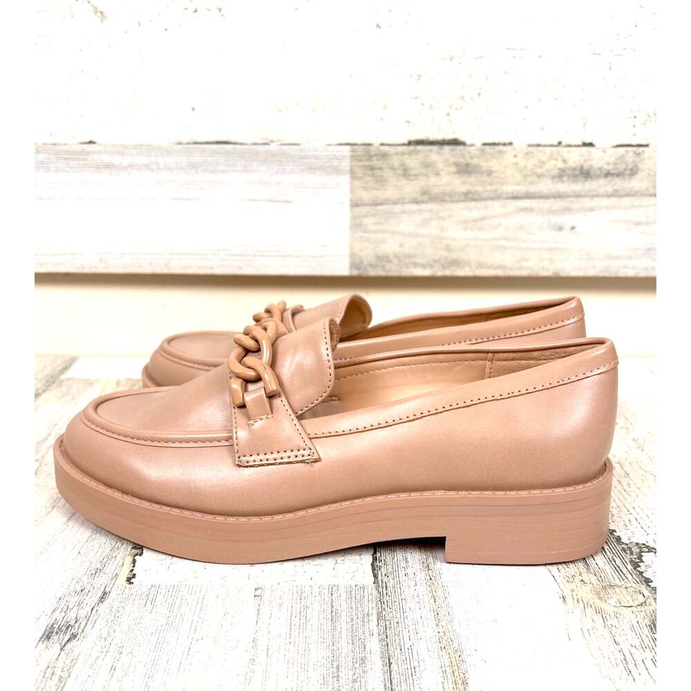 Marc Fisher 6.5 Tan Chain Link Loafers Platform Chunkyh Sole Chic NEW